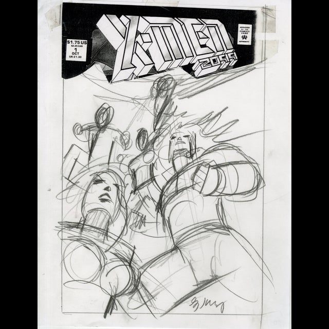 X-Men 2099 - Marvel Comic Cover Sketch - Greg Hildebrandt - 119771 Comic Art