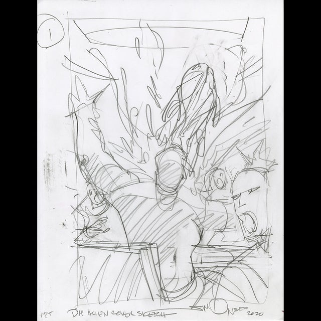 117364 - Walt Simonson - Alien Cover Sketch Comic Art