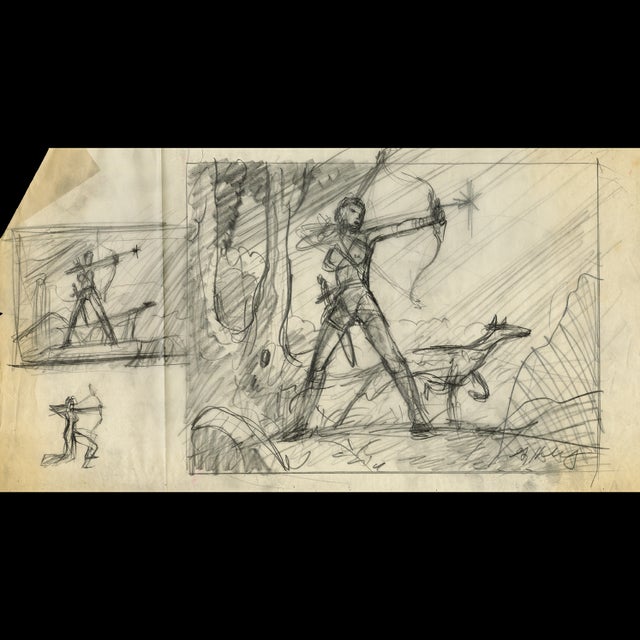 Diana - Gods and Goddesses  1981 Preliminary Sketch  Greg Hildebrandt  122412 Comic Art