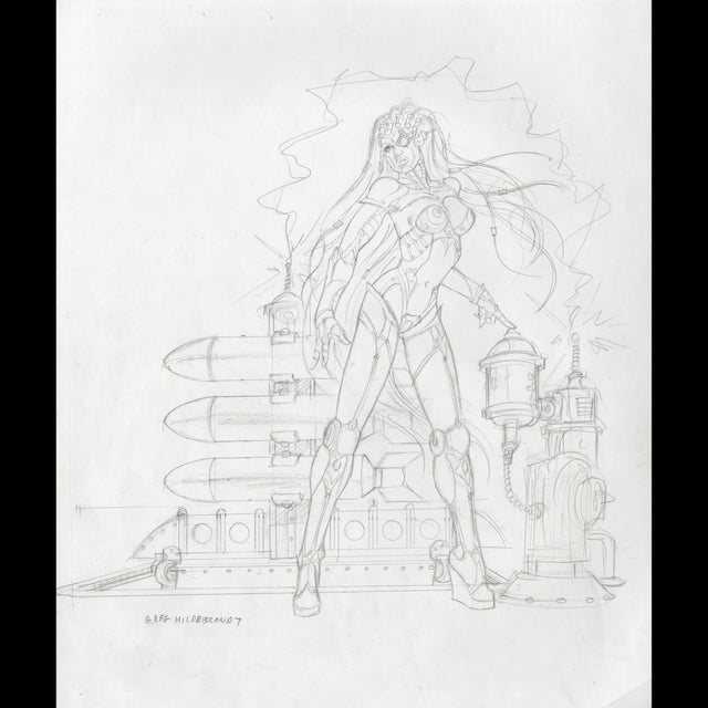 Pinup Sketch - American Beauties - Bombs Away - Preliminary Cyborg Sketch for a Commission - P - Greg Hildebrandt - 110591 Comic Art
