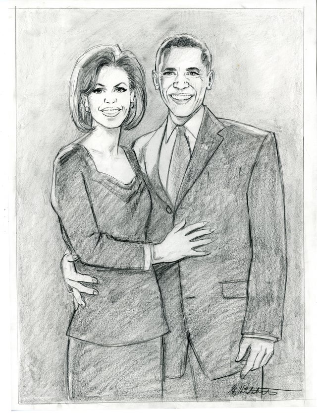 Mr. and Mrs. Obama - Final Sketch - Greg Hildebrandt - 108348 Comic Art