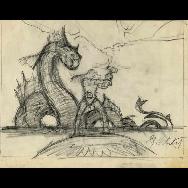 Thor - Gods and Goddesses  1981 Preliminary Sketch  Greg Hildebrandt  122351 Comic Art