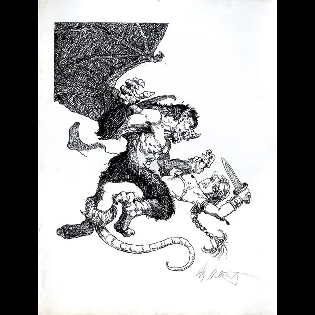 The Winged Beast - Inked Drawing - Greg and Tim Hildebrandt - 118414 Comic Art