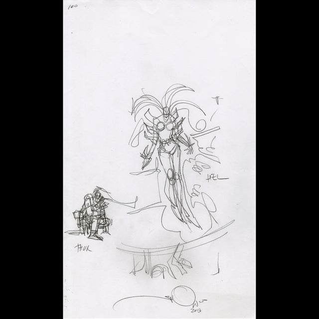 117412 - Walt Simonson - Thor and Hela - Ragnarok Comic Art