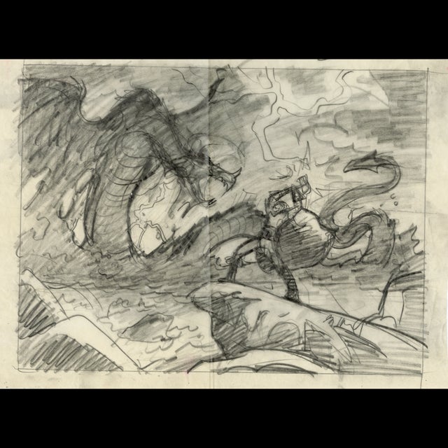 1981 Thor and the Midgard Serpent - Preliminary Sketch - Greg Hildebrandt - 119363 Comic Art