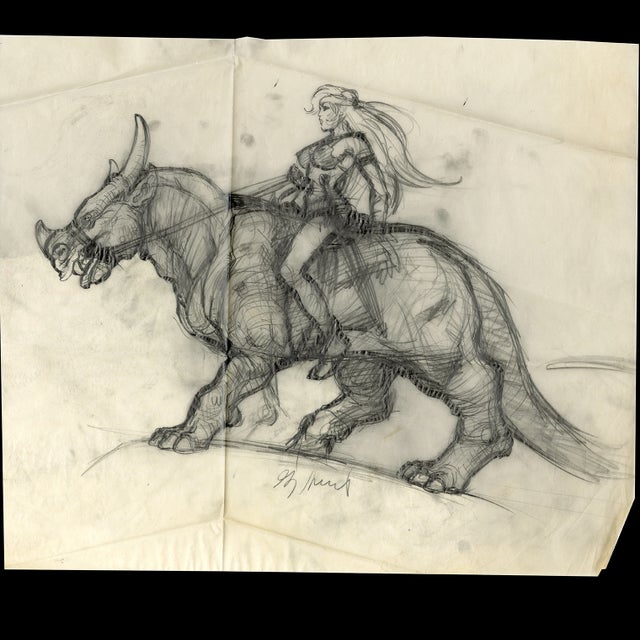 Kaleha and the Great Horned Beast - Atlantis Sketch - Greg Hildebrandt - 122889 Comic Art