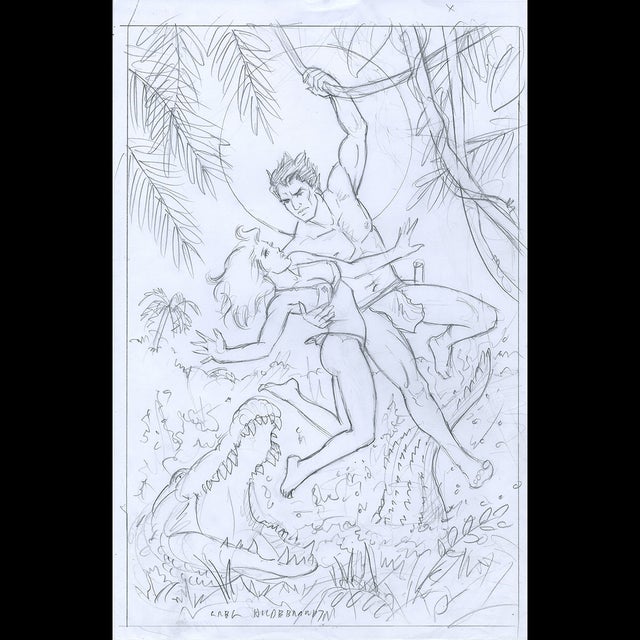 Tarzan Rescues Jane from the Crocodile - Preliminary Sketch by Greg Hildebrandt - 114983 Comic Art