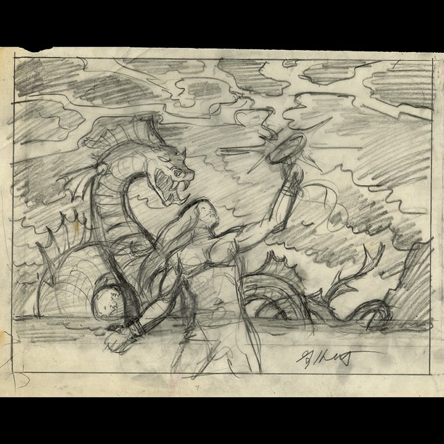 Thor - Gods and Goddesses  1981 Preliminary Sketch  Greg Hildebrandt  122405 Comic Art