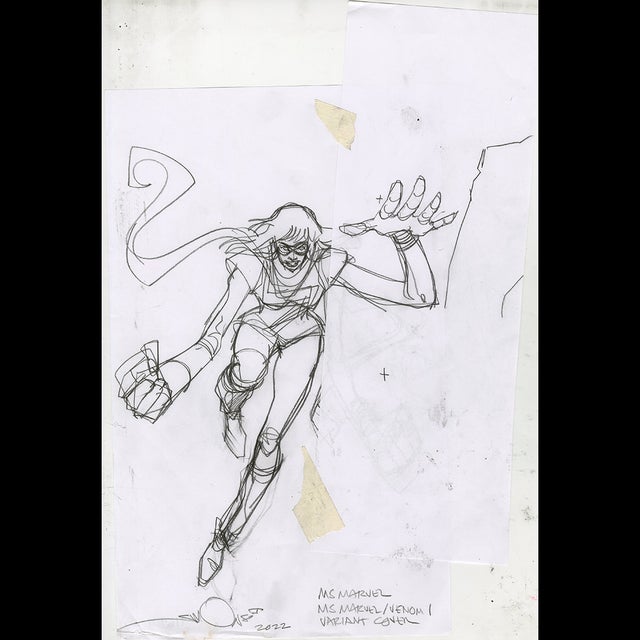 116764 - Walt Simonson - Ms. Marvel - Ms Marvel/Venom Variant Cover Sketch Comic Art