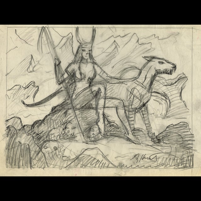 Hel - Gods and Goddesses  1981 Preliminary Sketch  Greg Hildebrandt  122413 Comic Art